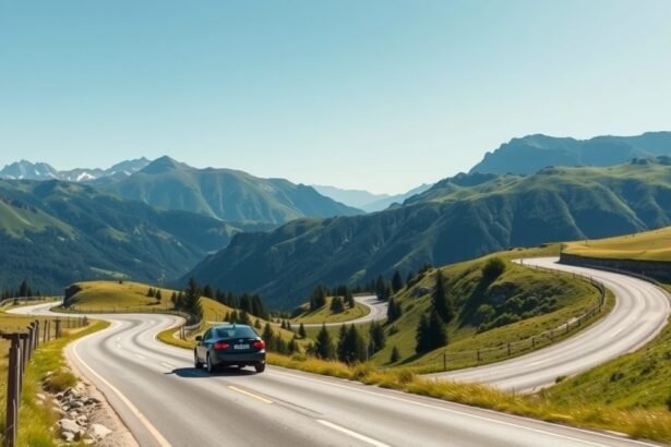 Alpesi autós kirándulás gyönyörű tájjal és kanyarokkal