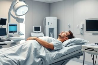 Alváslabor vizsgálat egy modern kórházban zajló eljárás során.