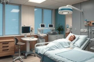 Alvásvizsgálat alváscentrumban, modern orvosi berendezésekkel.