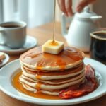 Amerikai palacsinta reggeli sziruppal és kávéval