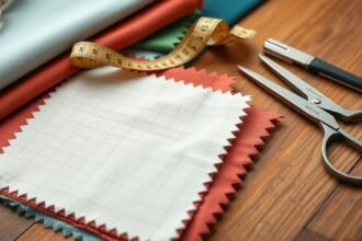 Szövetminták és varrási eszközök az anyagmintagyűjteményhez