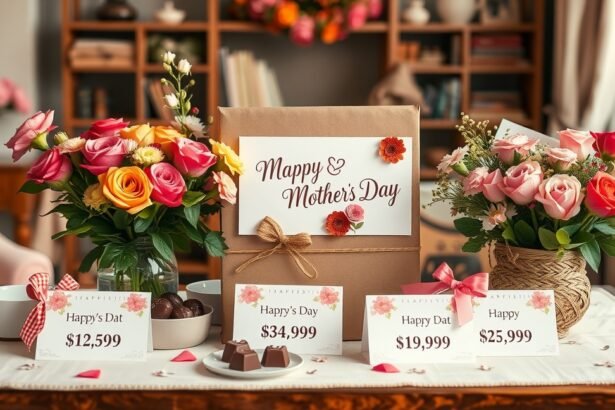 Anyák napi ajándékok, virágok és árkategóriák bemutatása.