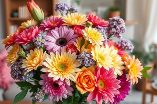 Színes anyák napi virágcsokor különböző virágokkal