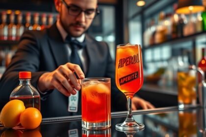 Aperol Spritz koktél készítése báros környezetben