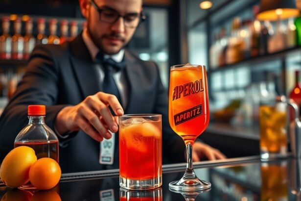 Aperol Spritz koktél készítése báros környezetben