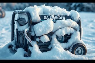 Hóval borított áramfejlesztő téli környezetben