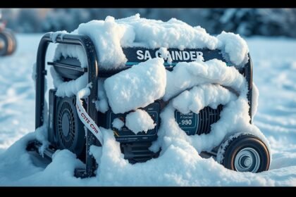 Hóval borított áramfejlesztő téli környezetben