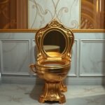 Luxus arany WC-csésze a fürdőszobában, elegáns designnal.