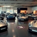 Aston Martin autók egy luxusautókereskedésben