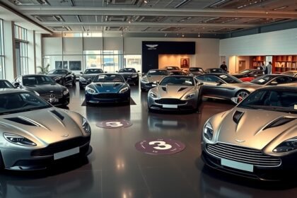 Aston Martin autók egy luxusautókereskedésben