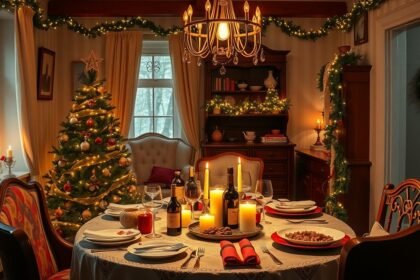 Szilveszteri vacsora otthon, ünnepi dekorációval