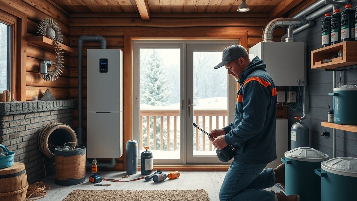 Télen gázkazán cseréje, szakember a munkáját végzi