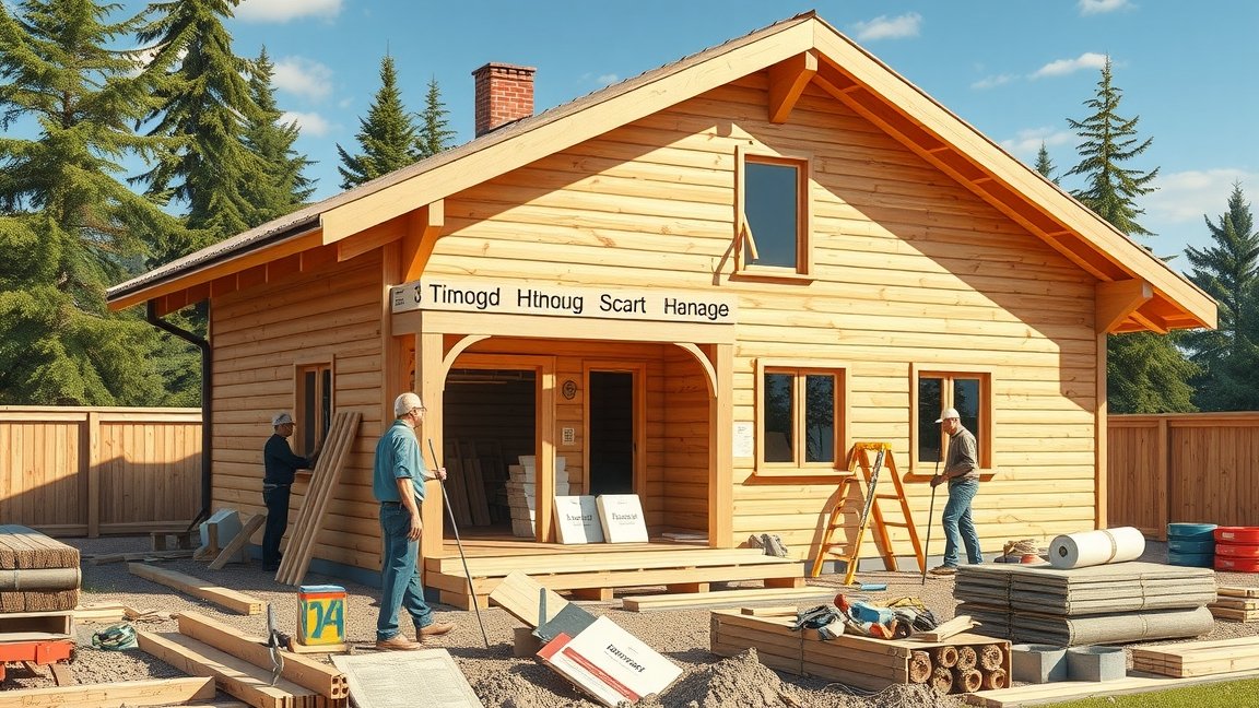 Gerendaház építése, fafaragás és kivitelezés folyamatban.