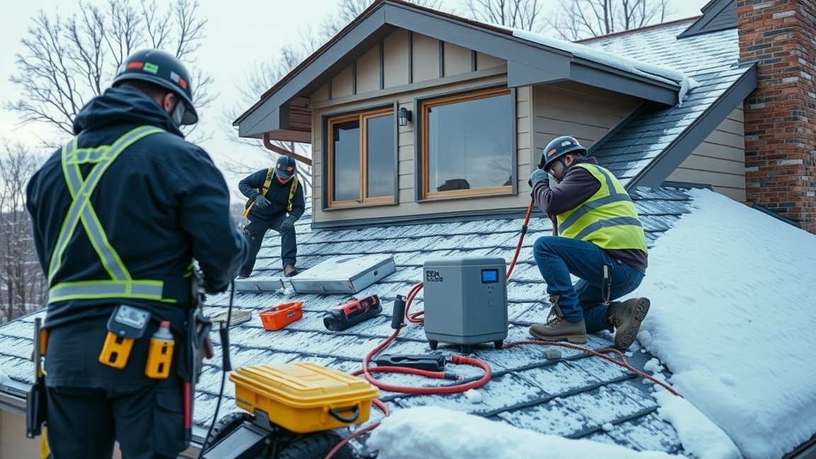 Jégcsapmentesítő rendszer telepítése a hóval borított tetőn