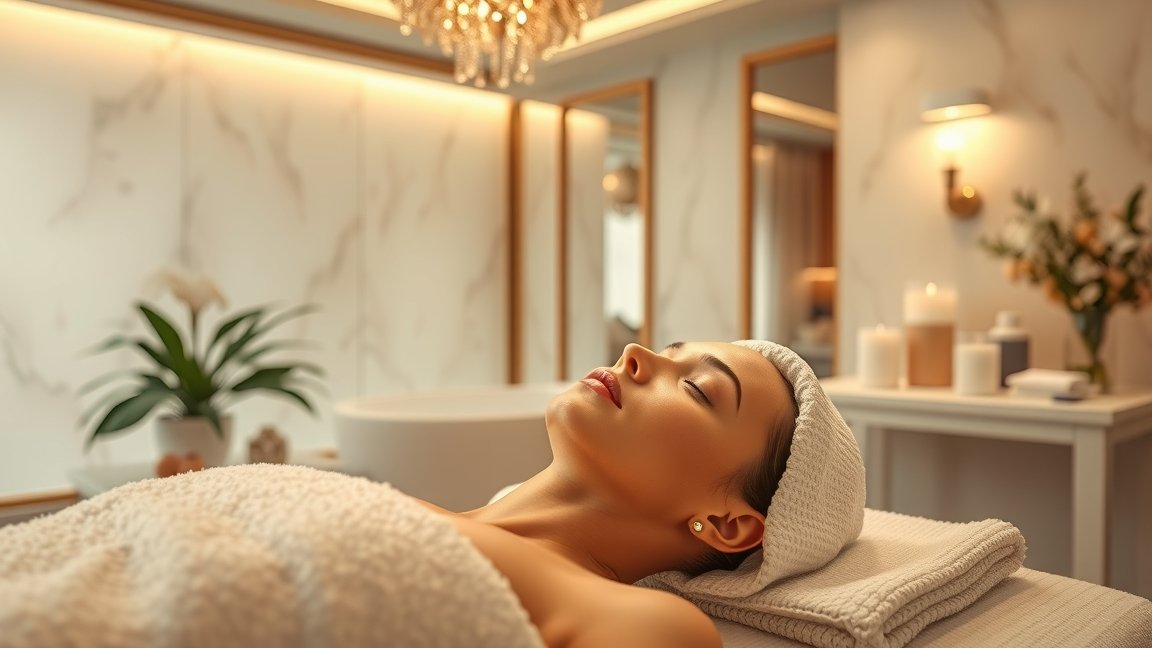 Fiatalító kezelés során pihenő nő egy kozmetikai szalonban