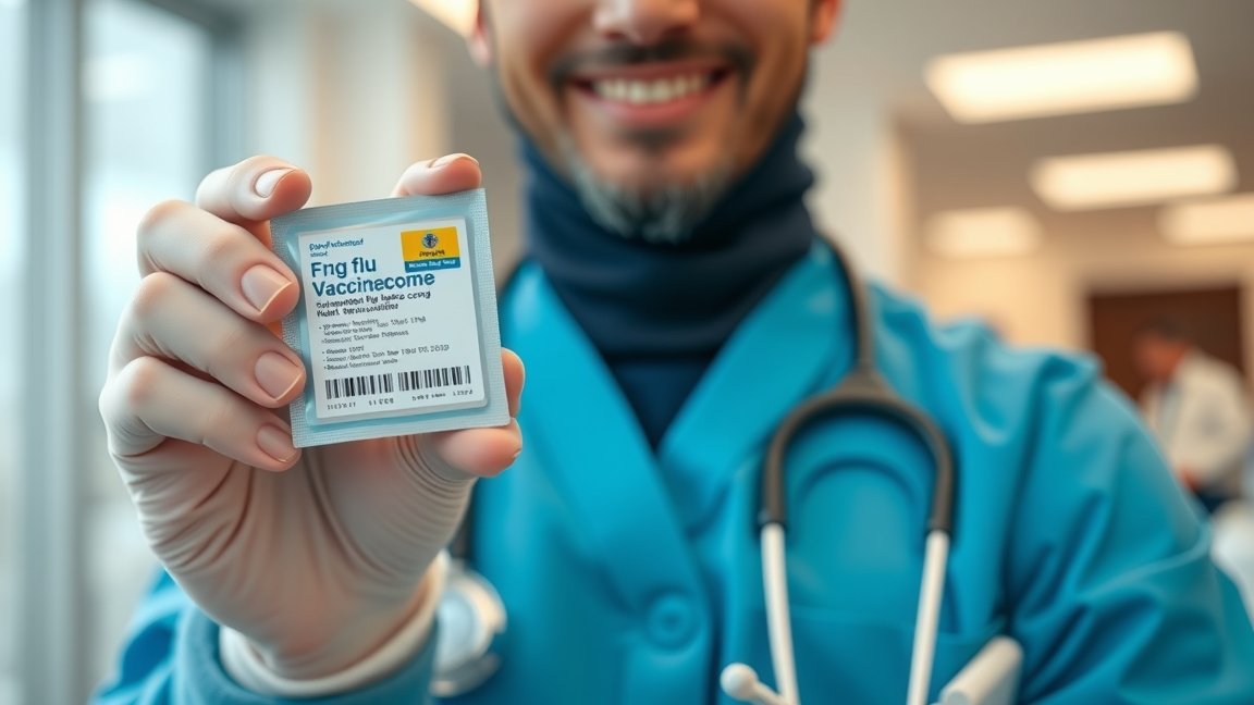 Influenza elleni oltási csomag bemutatása orvosi környezetben.