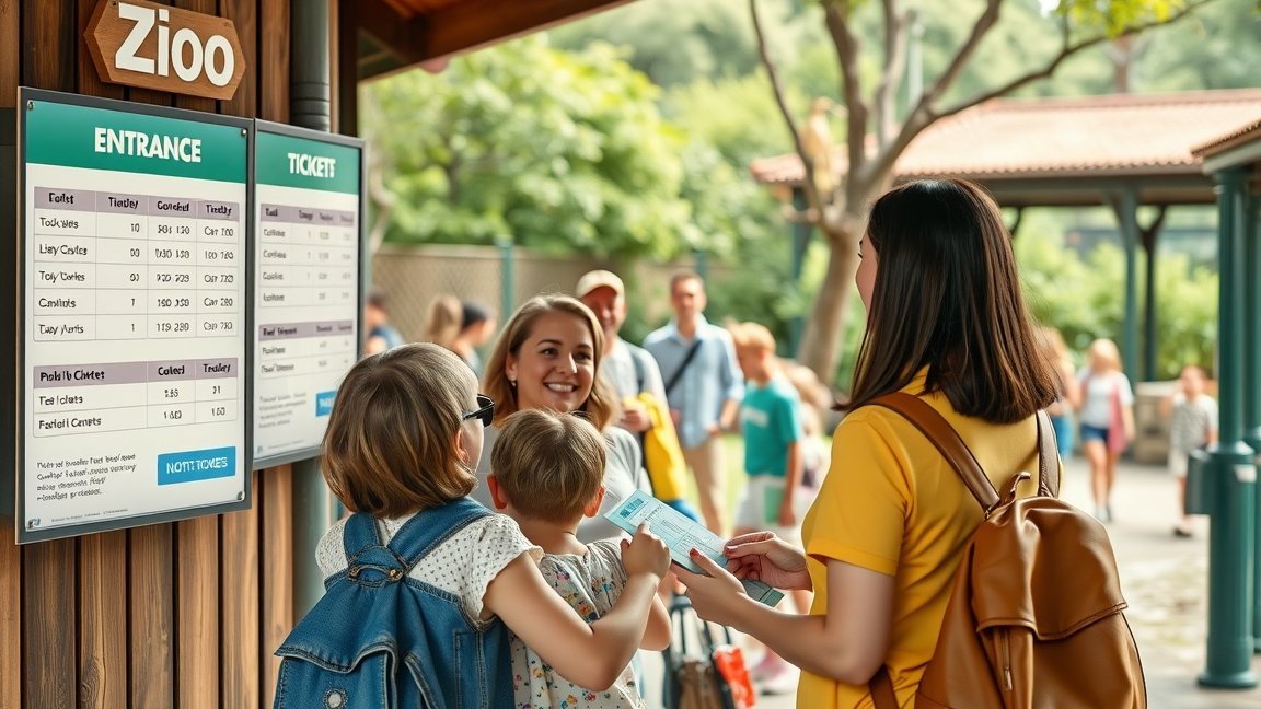Látogatók az állatkert pénztáránál jegyekért várakoznak