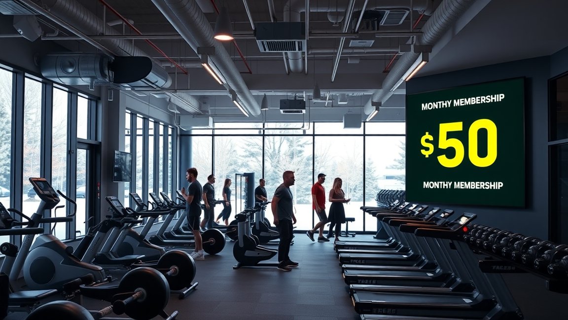Modern edzőterem belső tér, havonta 50 dolláros bérlet