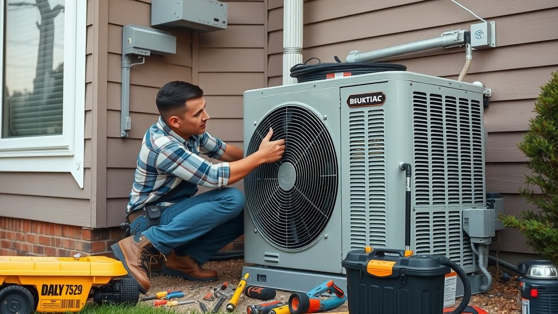 Szakember légkondicionáló karbantartását végzi otthon