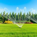 Öntözőrendszer működése egy gyönyörű kertben