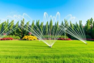 Öntözőrendszer működése egy gyönyörű kertben