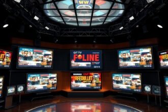 Televíziós reklámok bemutató stúdió belső tere.