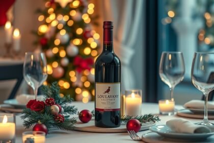 Prémium bor karácsonyi vacsorához ünnepi díszítés mellett