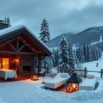 Romantikus téli hétvége a hegyekben, hóval borított faház és sípálya