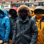 Síeléshez készült különböző színű síkabátok boltban