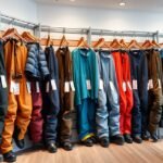 Különböző színű és stílusú sínadrágok sportboltban.