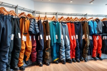 Különböző színű és stílusú sínadrágok sportboltban.