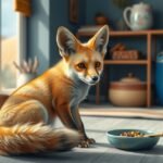 Sivatagi róka egy otthoni környezetben, étkezés közben.