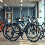 Kerékpárok kiállítva egy boltban, árjegyzékkel