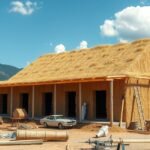 Szalmabála ház építése természetes környezetben.