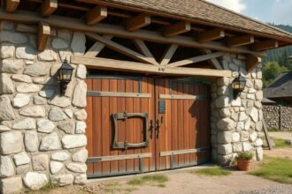 Különleges kőből készült székelykapu egy otthon bejáratánál.