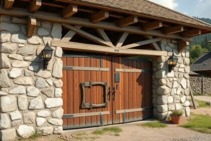 Különleges kőből készült székelykapu egy otthon bejáratánál.