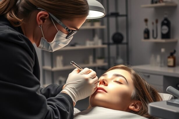 Szemöldök laminálás folyamata szakember által egy szalonban