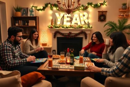 Baráti társaság szilveszteri társasjáték estéjén