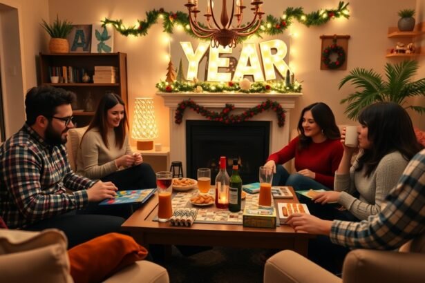 Baráti társaság szilveszteri társasjáték estéjén