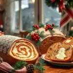 Karácsonyi stollen és panettone ünnepi díszítés mellett