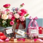 Nőnapi ajándékok virágokkal és díszes csomagolásokkal