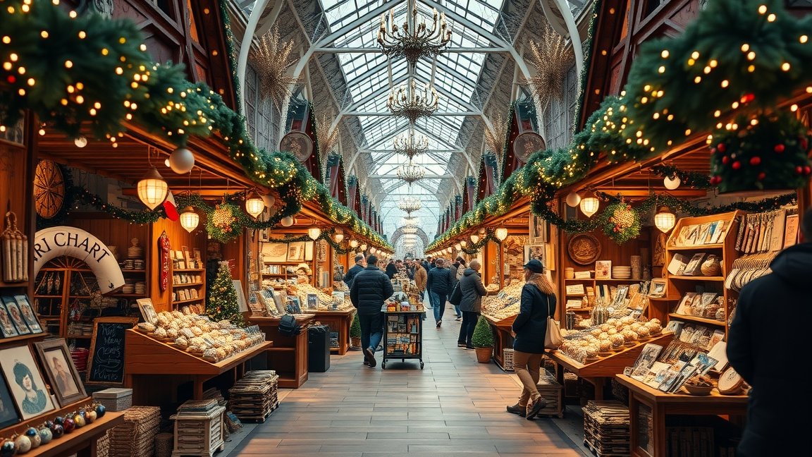 Karácsonyi vásár, ahol kézműves termékek és ajándékok várnak.