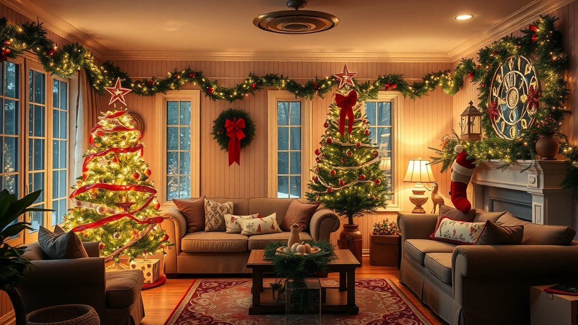 Karácsonyi dekoráció egy ünnepi hangulattal teli lakásban