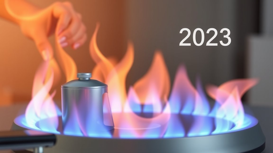 Konyhai gázégő 2023-ban, lánggal és fazékkal