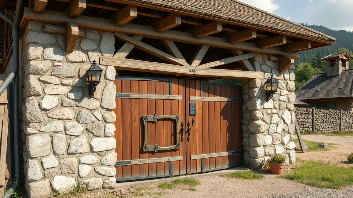 Különleges kőből készült székelykapu egy otthon bejáratánál.