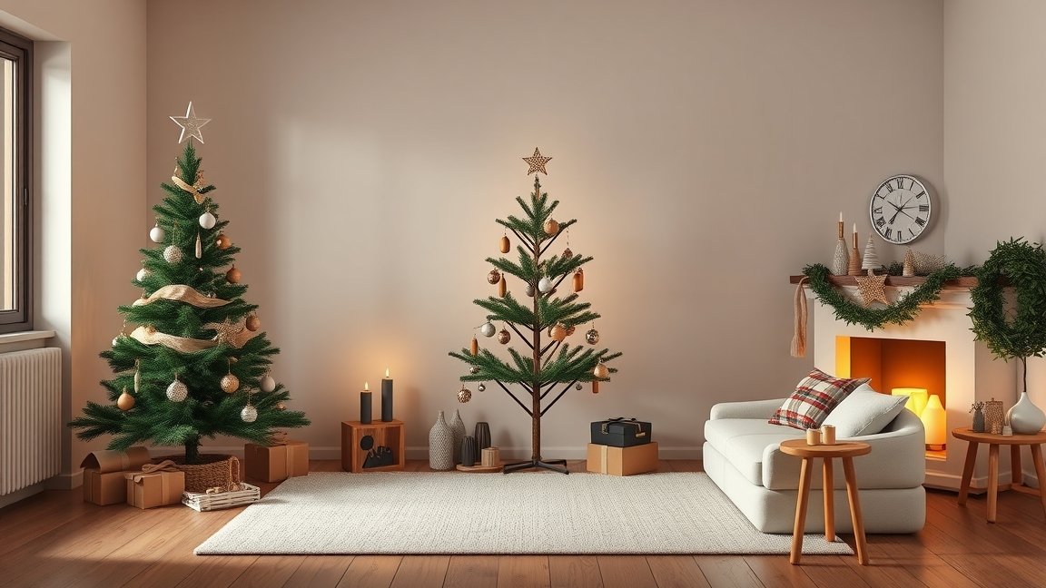 Minimalista karácsonyi dekoráció egy otthonban.