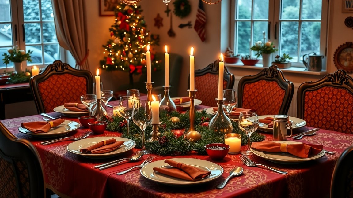 Elegáns karácsonyi vacsoraasztal otthon