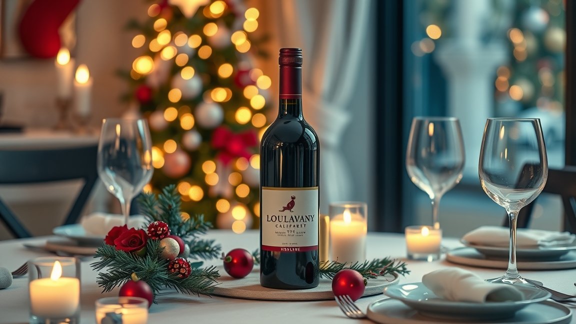 Prémium bor karácsonyi vacsorához ünnepi díszítés mellett