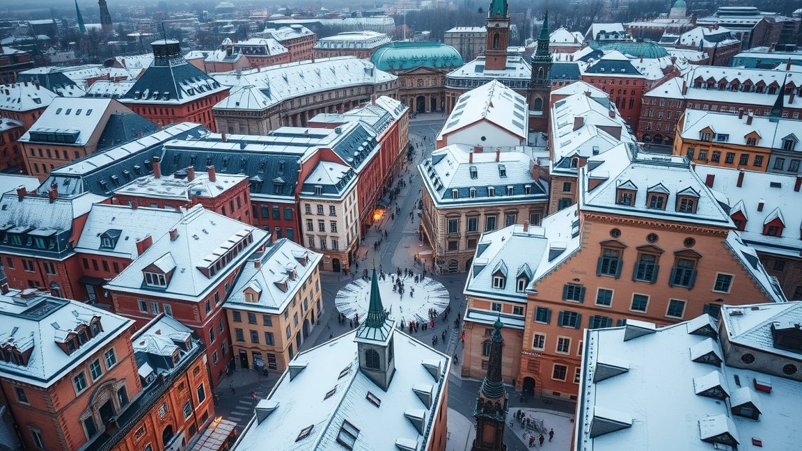 Téli városnéző túra hóval borított épületekkel