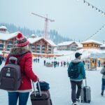 Tél a hegyekben, szilveszteri utazás hóval borított városban.